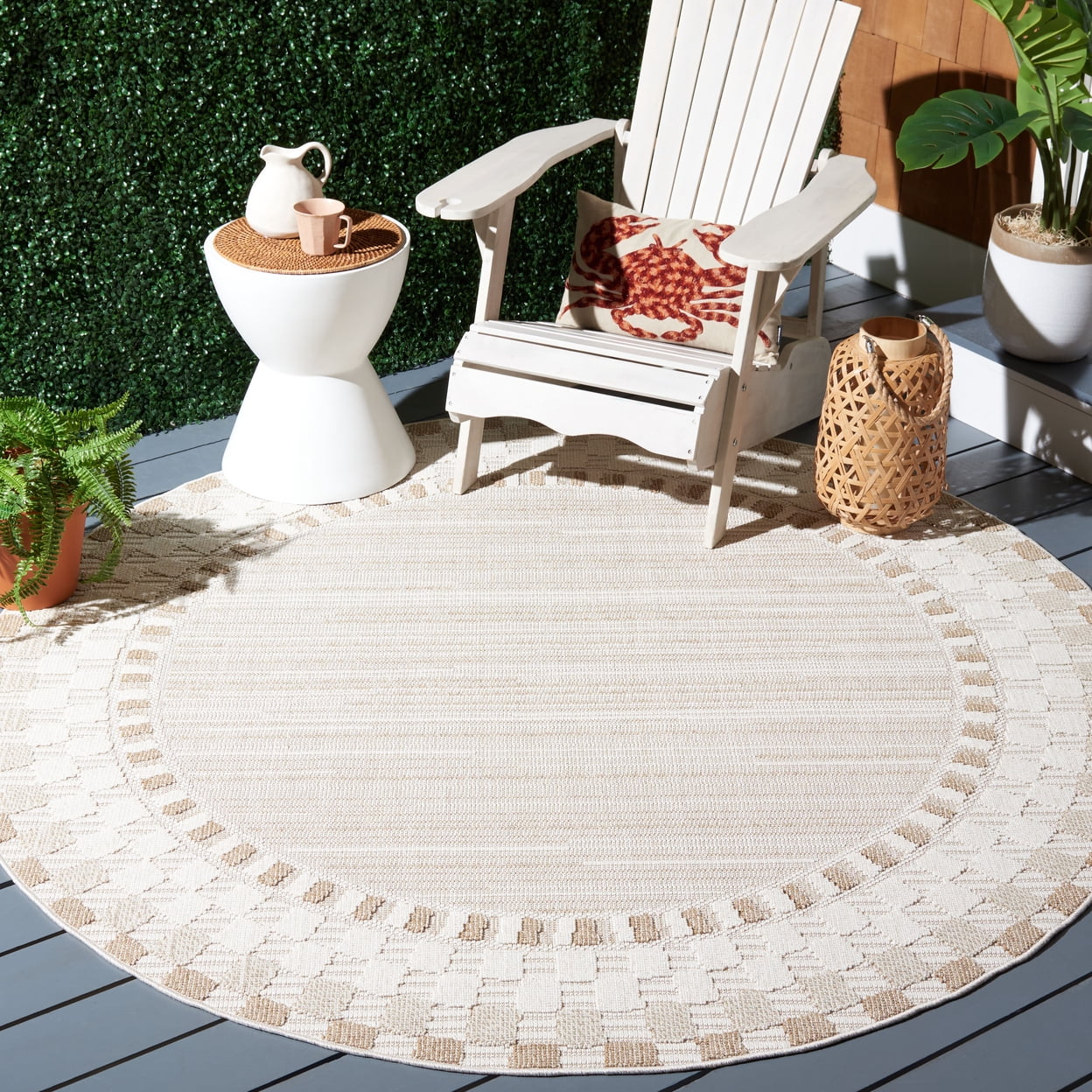 SAFAVIEH Global Daley Bordered Indoor/Outdoor Runner Rug, Beige/Light Beige, 2'2" x 8'
