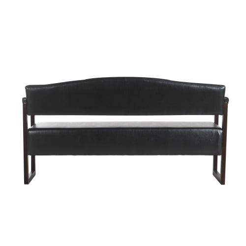 57.83" Waiting Room Bench, Mid-Century Modern Reception Sofa with Tufted Backrest and Nailhead Trim, Black PU Leather Commercial Waiting Bench for Beauty Salon, Spa, Office, Barber Shop, Black