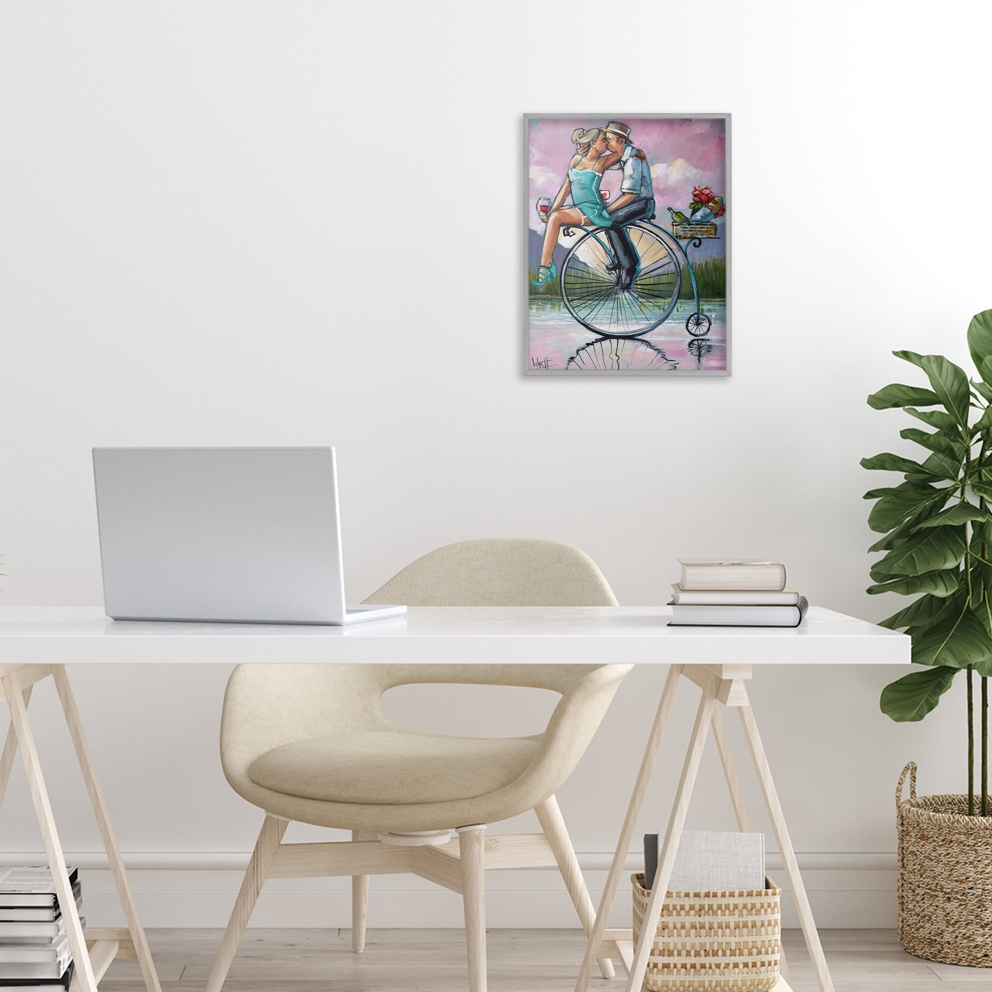 Stupell Industries Romantic Picnic on Bicycle Gray Framed Giclee Art, design by Ronald West