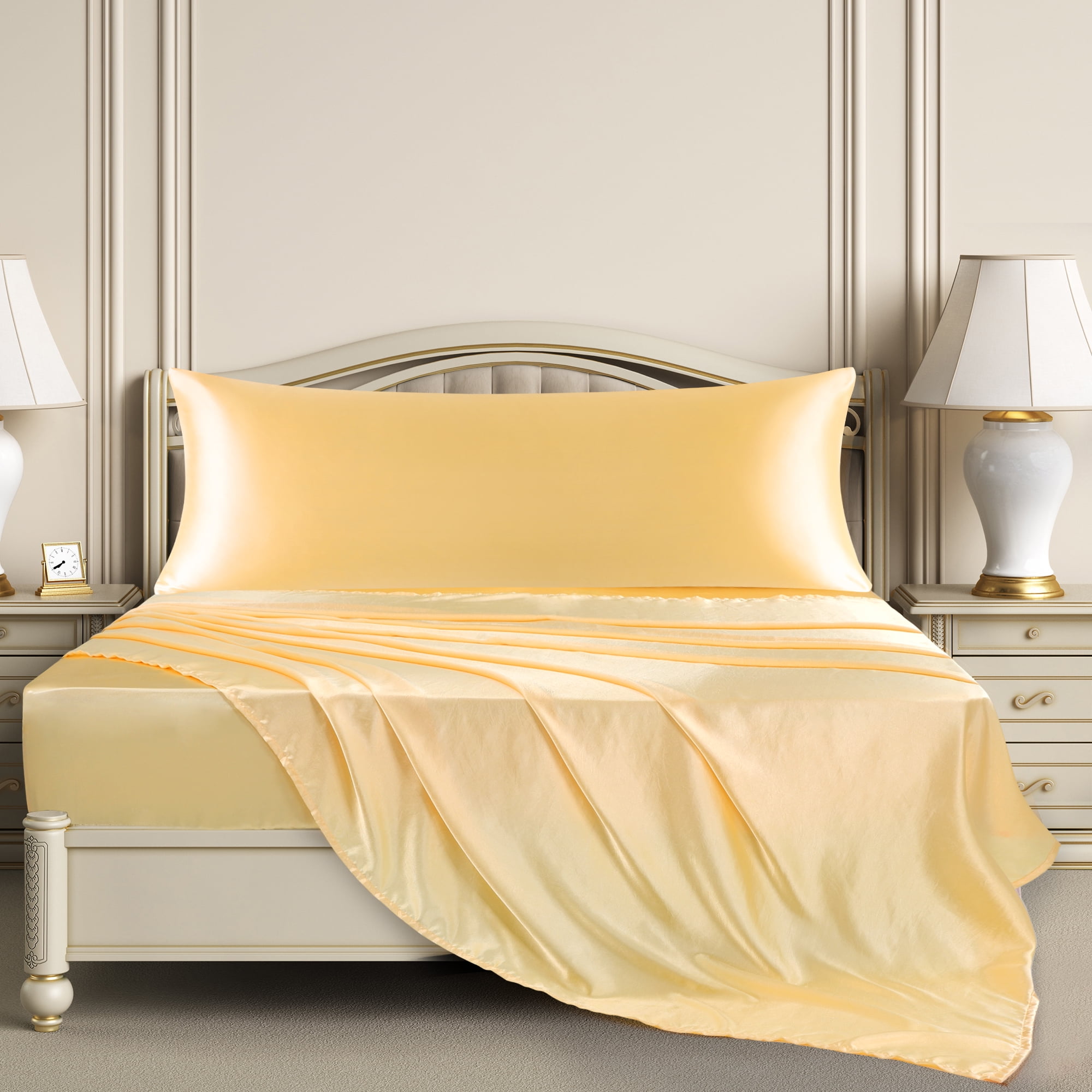 Unique Bargains 1 PC Satin Envelope Closure Body Pillowcases Gold 20"x60"