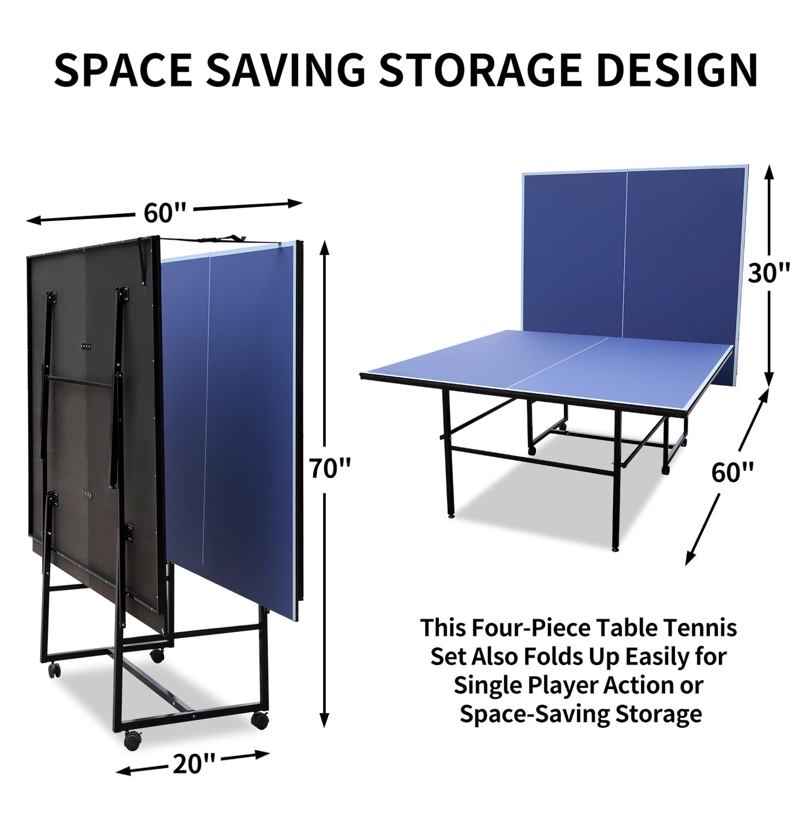 9ft Mid-Size Table Tennis Table Foldable & Portable Ping Pong Table Set for Indoor Games with Net, 2 Table Tennis Paddles and 3 Balls