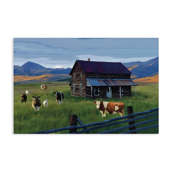 Stupell Industries Farmhouse Grazing Cattle at Solitary Cabin Canvas Art, 24 x 16, by Renel Peters