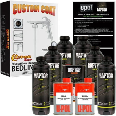U-POL Raptor Tintable Urethane Spray-On Truck Bed Liner Kit w/ FREE Custom Coat Spray Gun with Regulator, 6