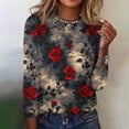 thumbnail image 5 of jjayotai Plus Size Womens Long Sleeve Shirts Round Neck Floral Printed Basic Tees Classic Fitted Tunic Tops Casual Fashion Dressy Clothes, 5 of 6