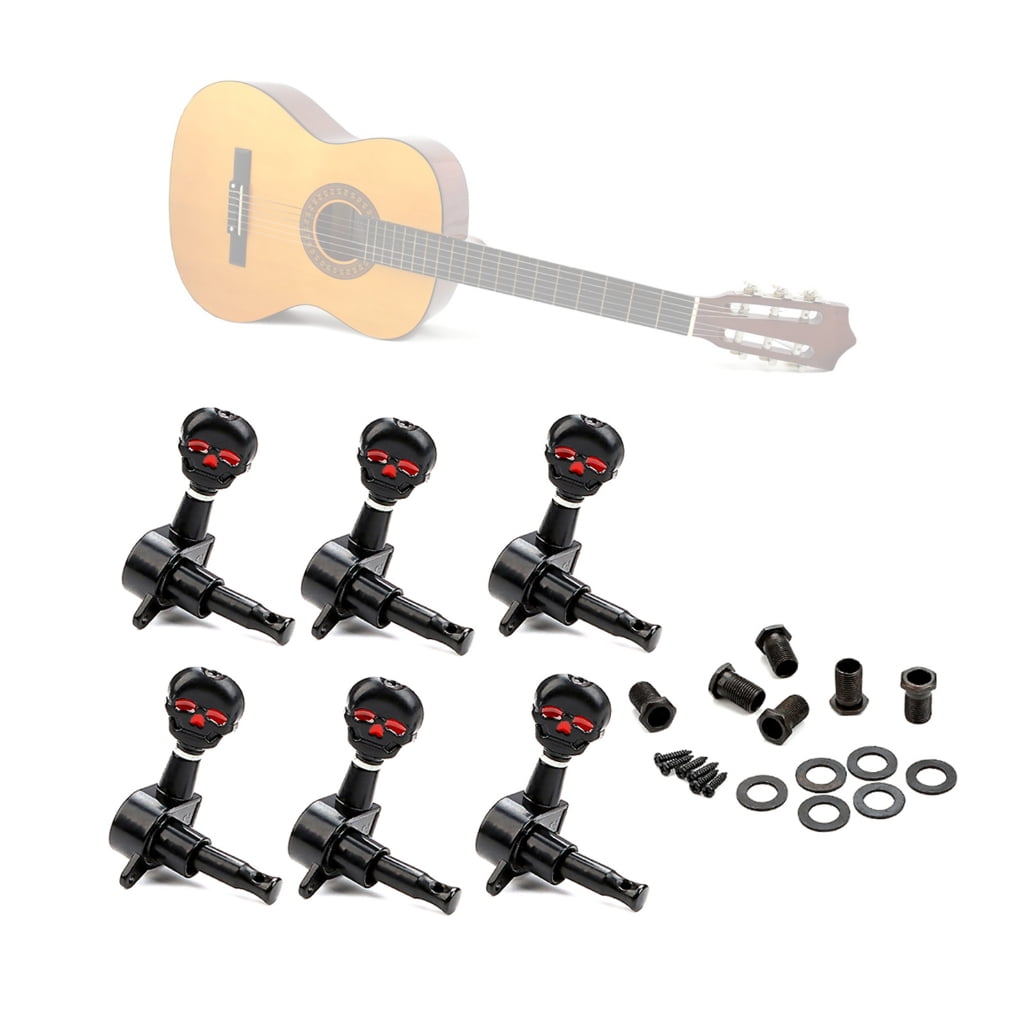 Yokua 6Pcs 6R Skull Button Keys Machine Heads Tuners for Electric Guitar and Bass