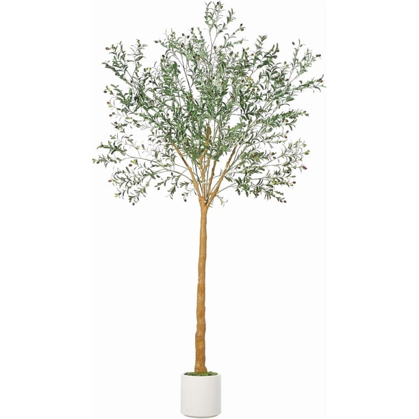 9ft artificial olive tree con blanca planter - de altura fake indoor olive plant con realistic leaves & fruit para home y oficina floor decor
