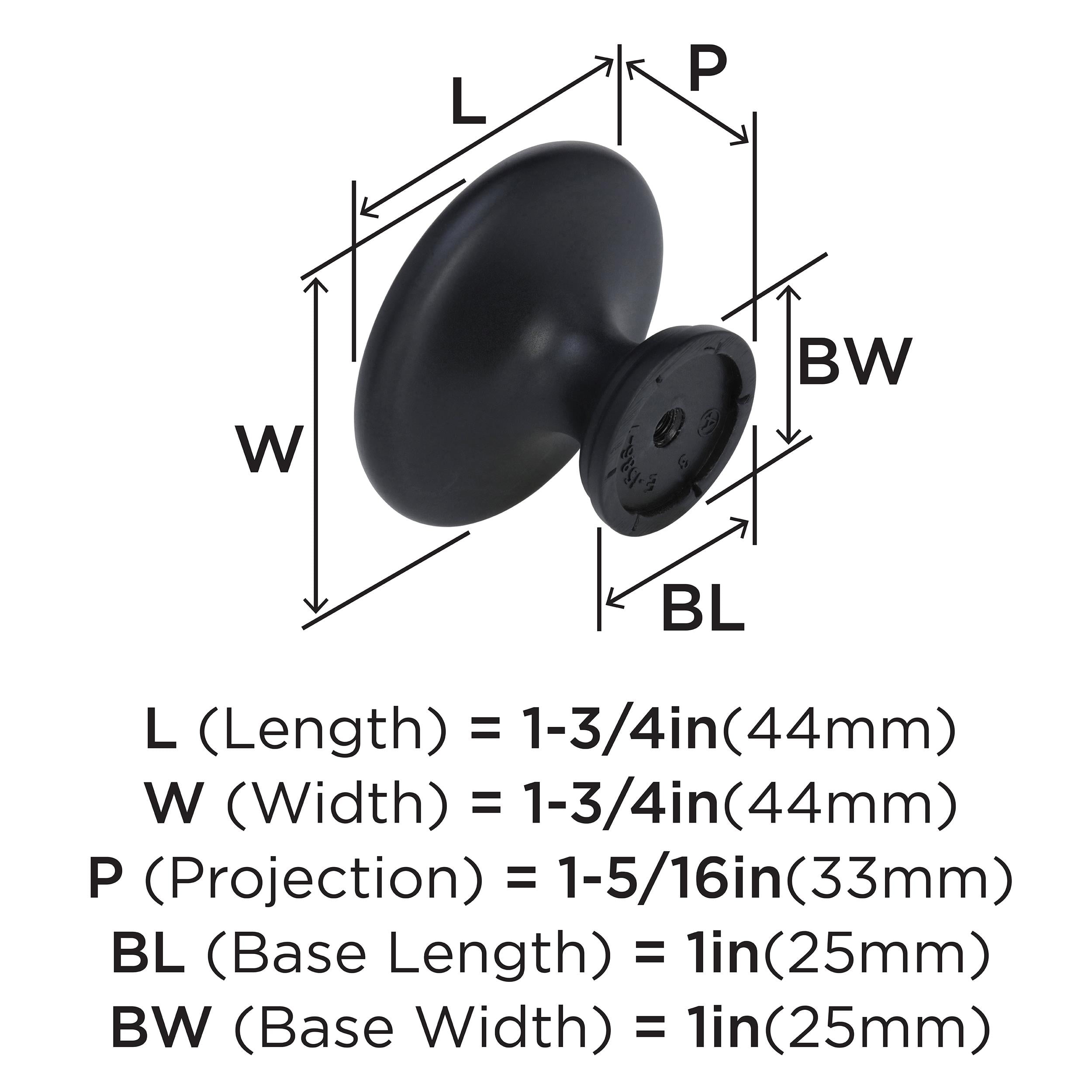 Amerock Inspirations 1-3/4 inch (44mm) Diameter Matte Black Cabinet or Furniture Knob, 10 Pack