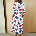 thumbnail image 4 of Women's Independence Day 250 Years Anniversary Patriotic Dress 3/4 Sleeve Button Neck PrintedDress Star Pattern Loose Fit Casual Summer USA Flag Artistic Design for Daily Wear Events Watermelon Red S, 4 of 4