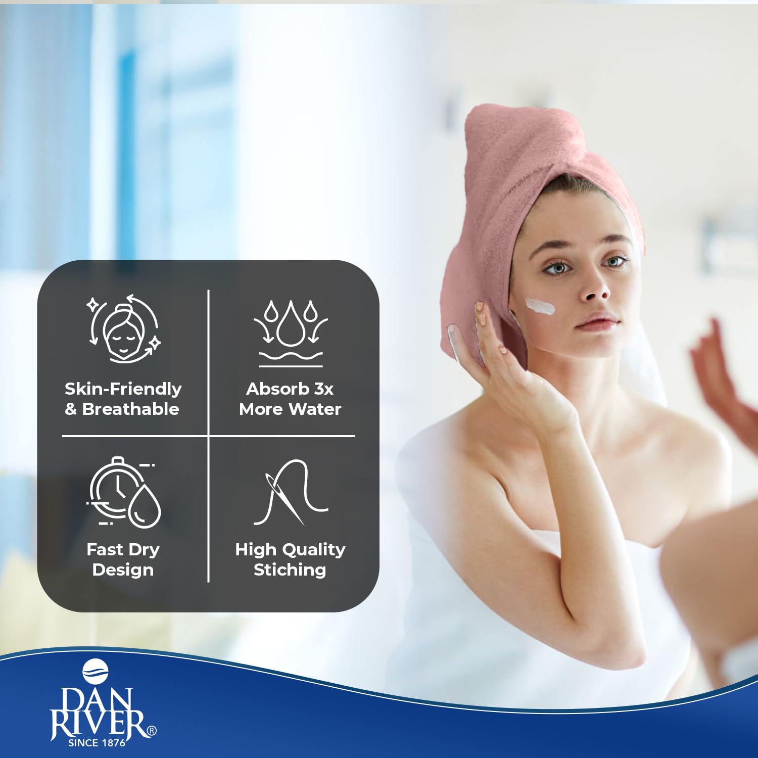 Dan River Bath Towel 6 pack 22x44 in Ultra Soft Quick Drying Cotton Towel - Dusty Rose