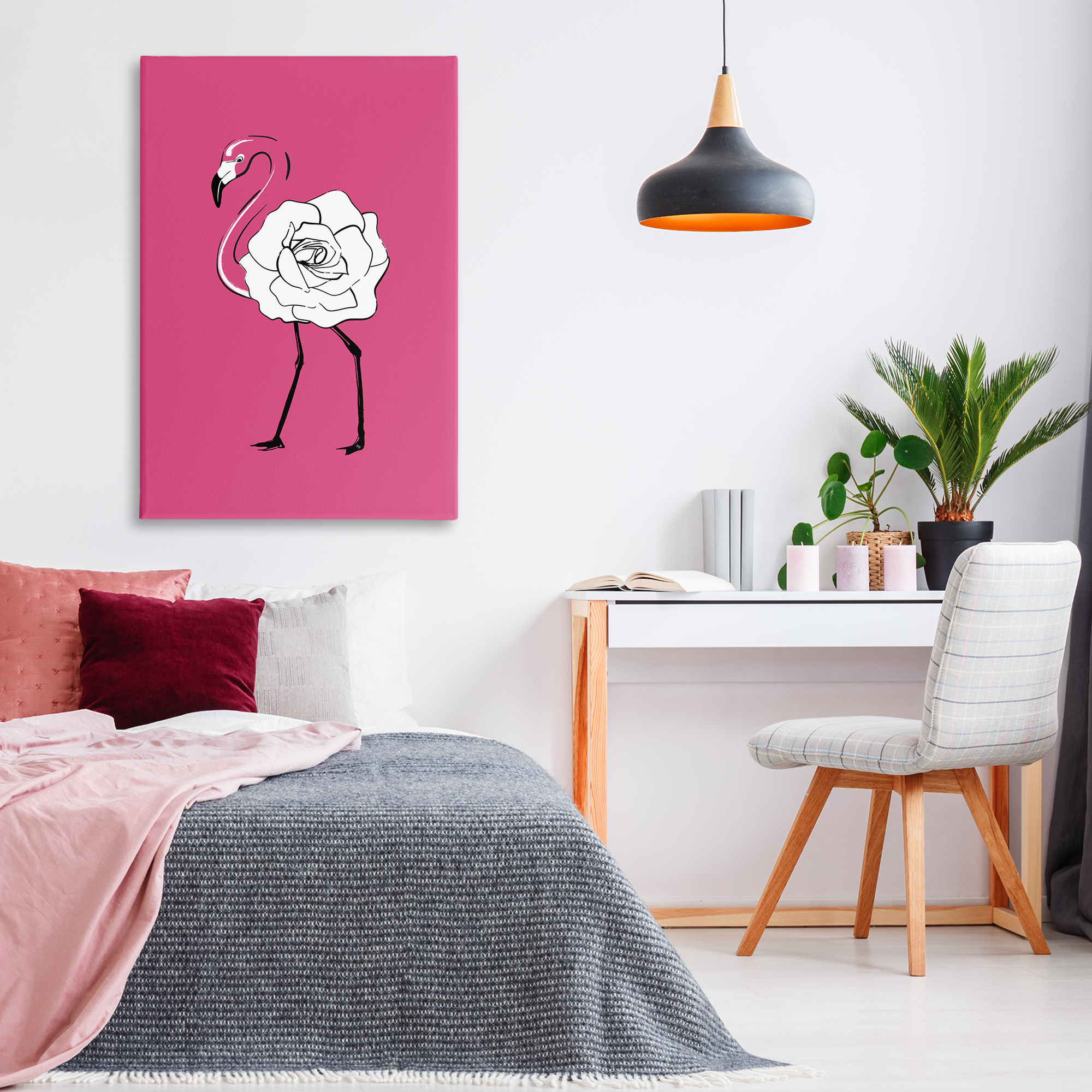 Stupell Industries Rose Blossom Flamingo Animals & Insects Painting Gallery Wrapped Canvas Art Print Wall Art, 30 x 45
