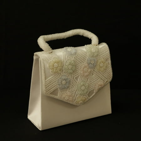 - Womens Handbag - Seed Bead Smooth Satin Stylish Evening Bag PS98434