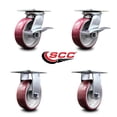 thumbnail image 2 of 6 Inch Poly on Aluminum Caster Set with Roller Bearing 2 Brakes and 2 Rigid SCC, 2 of 2