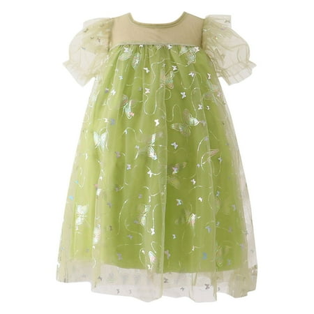 

Pedort Wedding Guest Dresses For Girls Girls Summer Dress Ruffle Puff Sleeve Square Neck Plaid Smocked Casual Midi Dresses Green 140