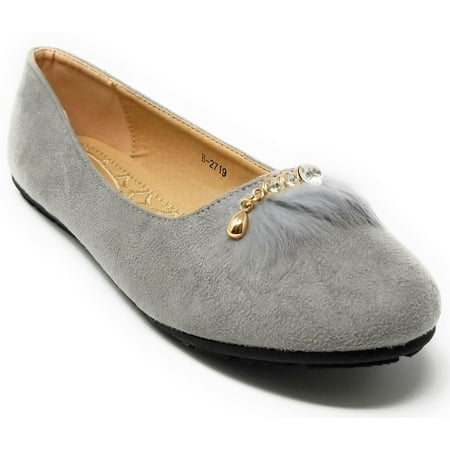 

Women Ballet Flats Ballerina Loafers Slip-On Shoes w/ Feather Embellished Buckle