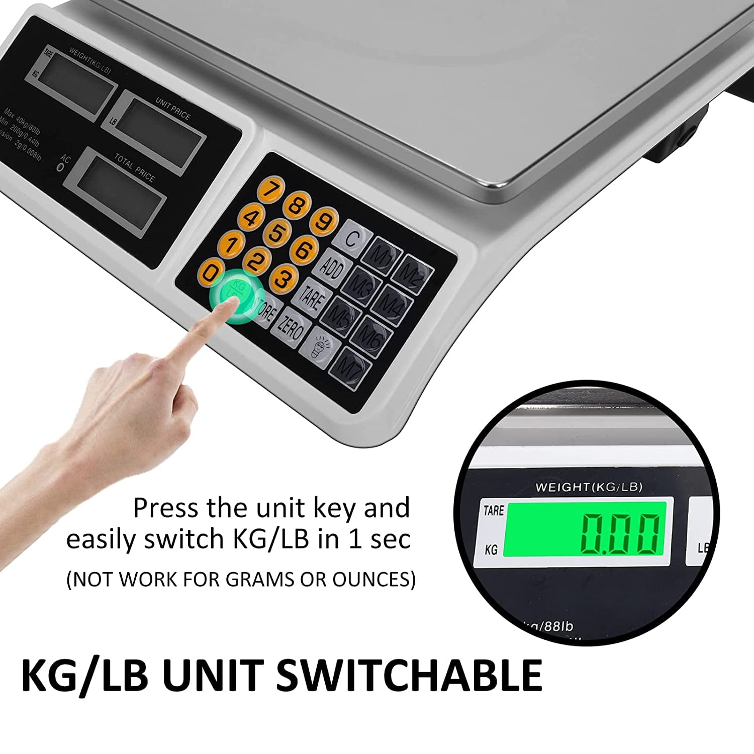 EAYSG Digital Commercial Food Scales 88lb/40kg Price Scale Food Produce Counting Weight Scale Dual LCD Display for Farmers Market, Retail Outlets, Meat Shop