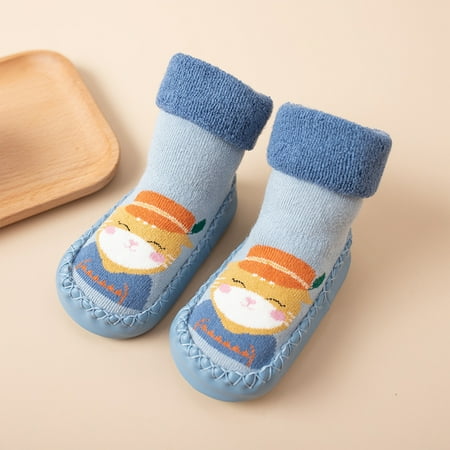 

Foraging dimple Newborn Baby Boys Girls Cartoon Cute Warm Floor Socks Anti-Slip Baby Step Socks Light Blue