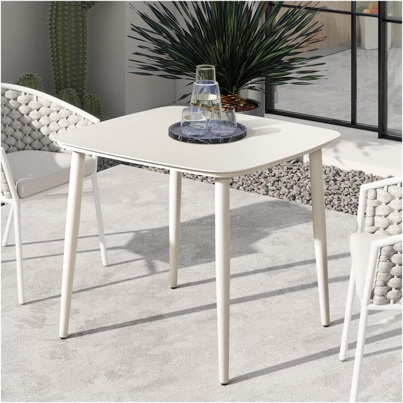 JERFIT 33.5 Inch Square Outdoor Patio Table, White Aluminum Bistro Table for Small Spaces, Balcony Garden Cafe Dining