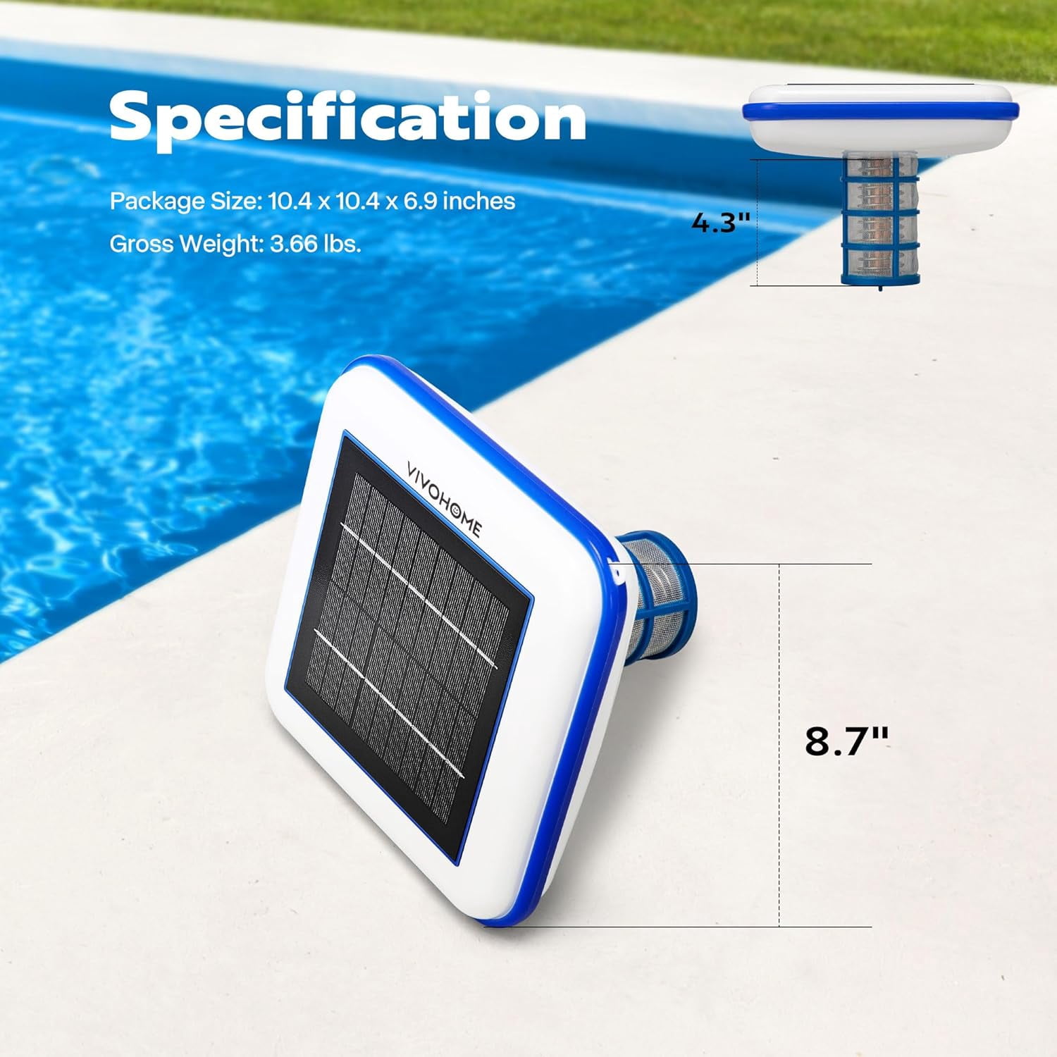 SPECSTAR Solar Pool Ionizer， Sun Shock & Water Purifier Automatic Pool Cleaner Up to 35,000 Gal - Square