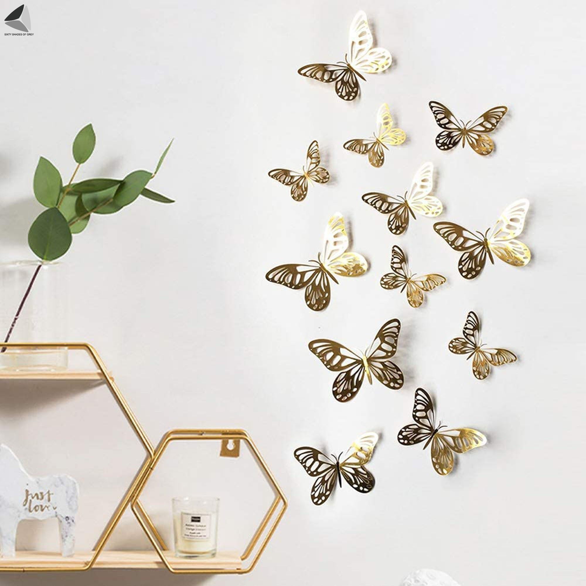 12 Pack | 3D Butterfly Wall Decals, DIY Stickers Decor - Yellow Collection | by Tableclothsfactory
