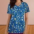 thumbnail image 3 of cocolona Scrubs for Women, V Neck Short Sleeve Scrubs Tops Fashion Casual Floral Print Workwear T-shirts Work Uniform with Pockets, 3 of 4