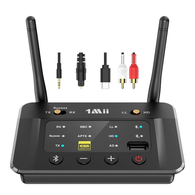 Transmisor Bluetooth 1Mii para TV, unidad USB mejorada, Bluetooth 5.3, chip DAC, conexión de dispositivo dual, largo alcance, aptX HD/LL/AD, óptico/AUX/RCA, receptores y adaptadores Bluetooth para TV/