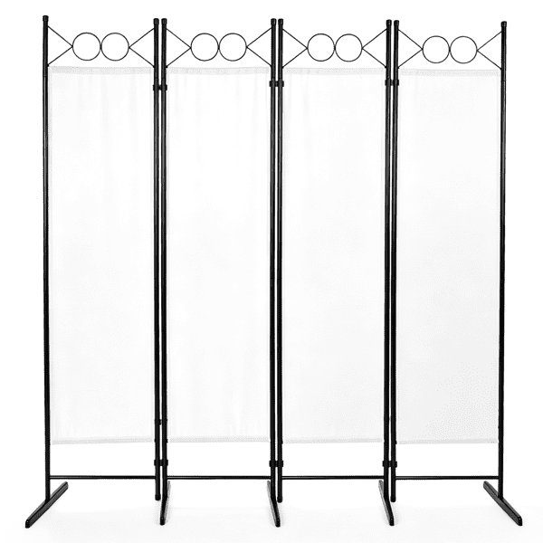 4-Fold 6FT Foldable Screen, Plastic Feet 160g Polyester Fabric Carbon Steel Frame, Off-White