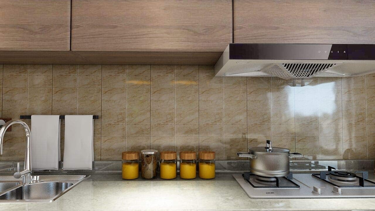 Art3d Brown Marble 3"x 6" Peel and Stick Glass Tiles for Kitchen Backsplash (32-Pack)