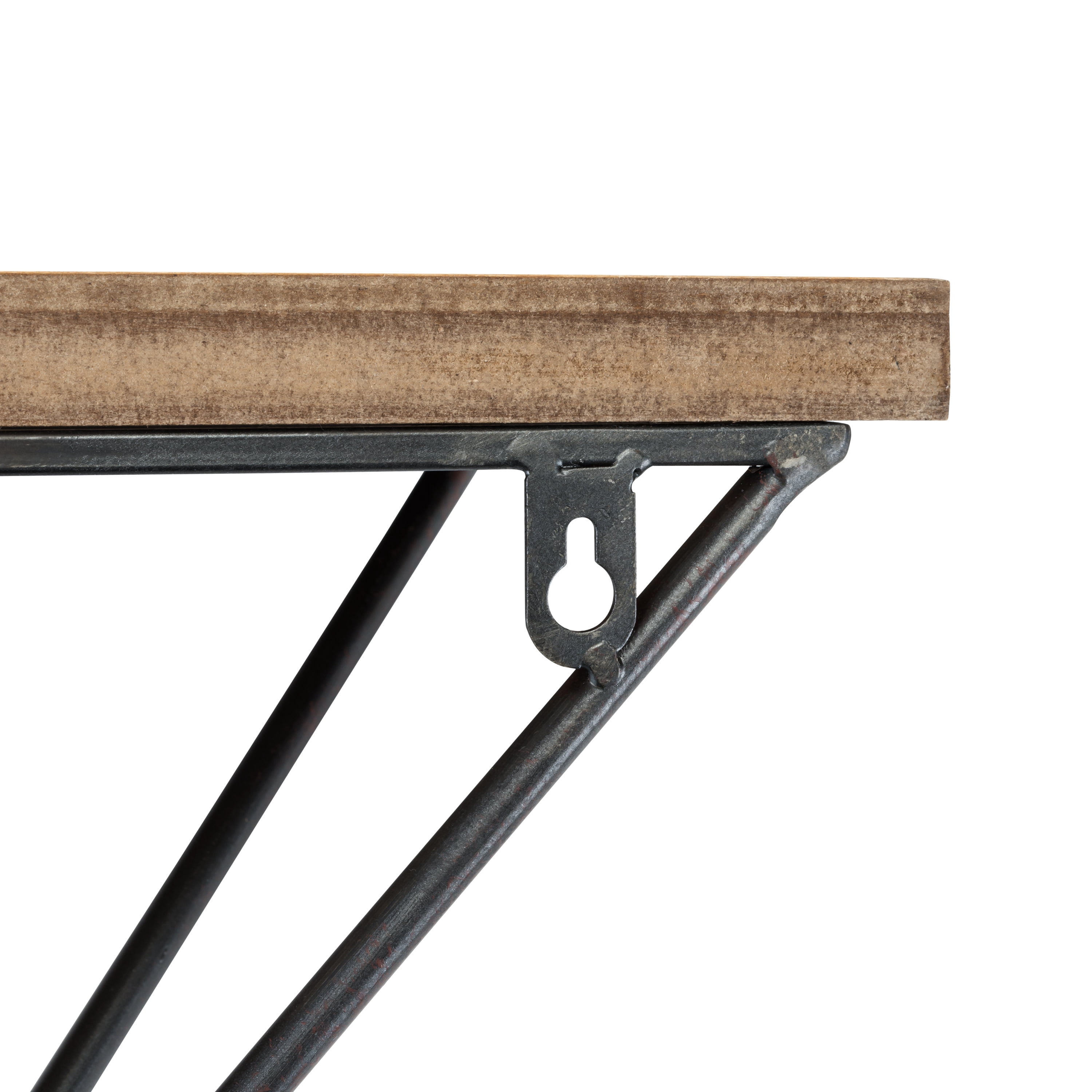 Danya B. Rustic Wall Mount Pine Wood Floating Display Shelf with Diamond-Shaped Asymmetrical Iron Bracket