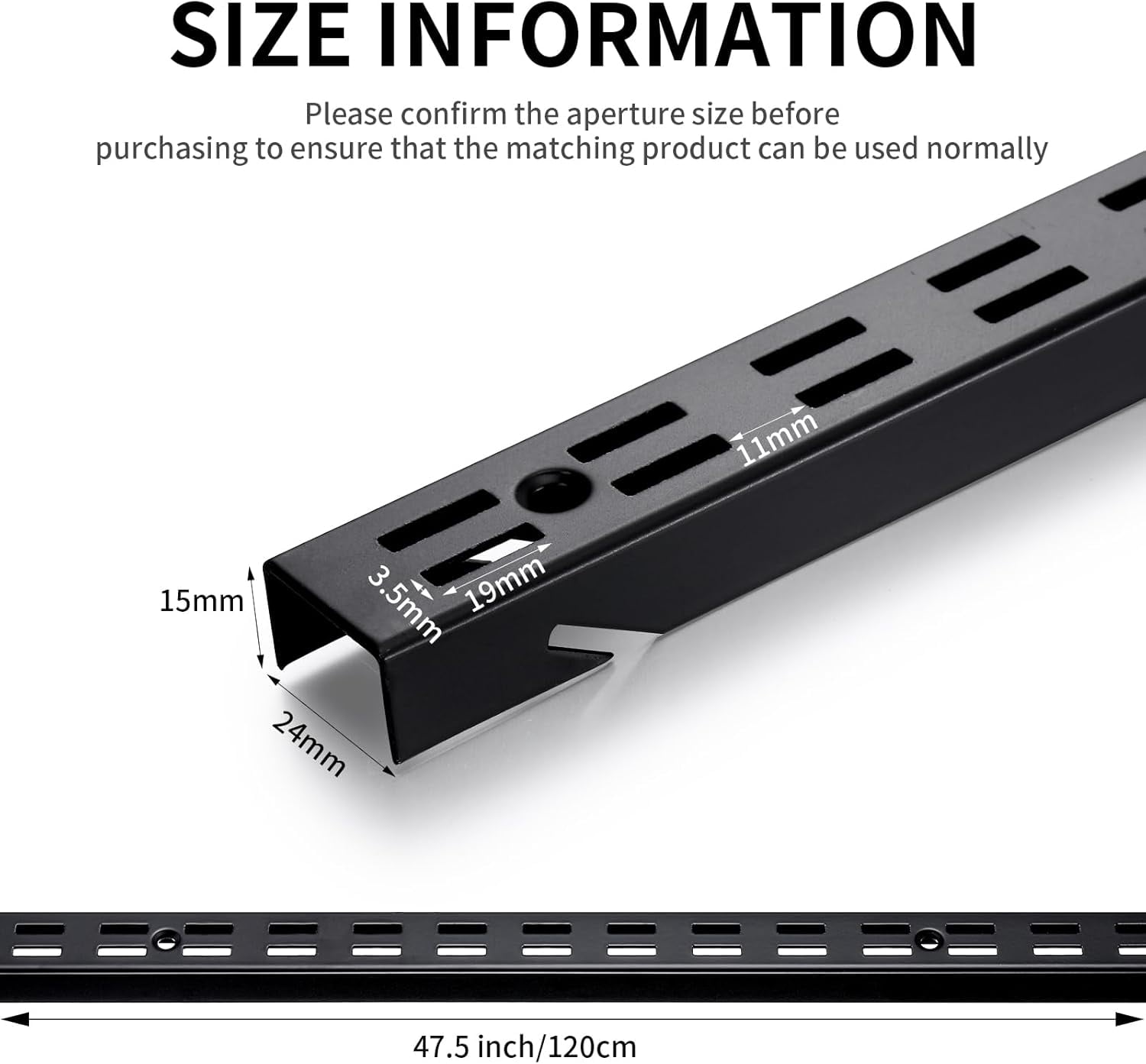 6‑Pack Dual‑Track Wall Shelf Rails – 47.5 in / 120 cm Heavy‑Duty Upright Standards for Adjustable Shelving in Pantries, Closets, Garages (Black)