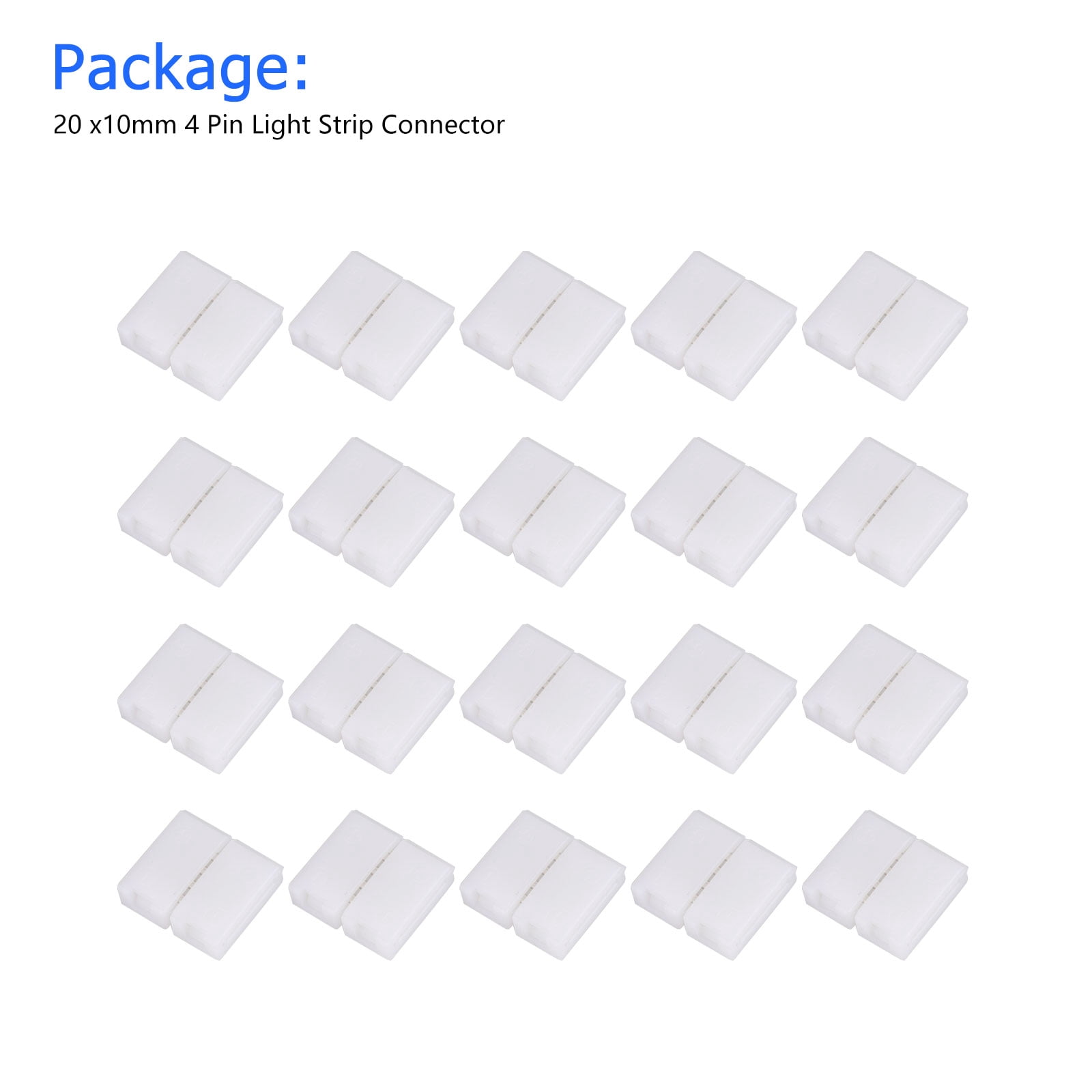 EEEkit 20pcs 5050 RGB LED Strip Light Connectors, 4 Pin Conductor Unwired  Solderless LED Strip to Strip Connector, 10 mm Wide LED Tape Light Gapless  Adapter, Strip to Strip Jumper - Walmart.com
