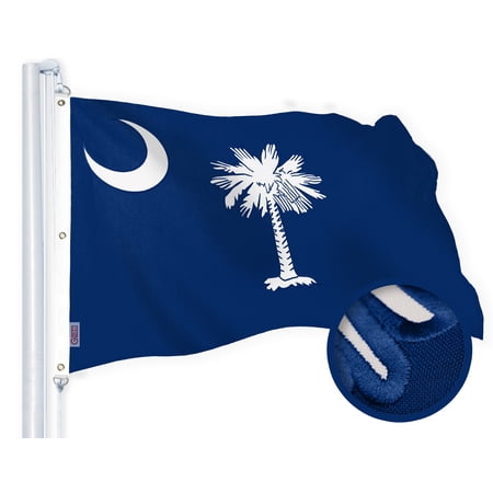 G128 South Carolina SC State Flag | 6x10 Ft | StormFlyer Series Embroidered 220GSM Spun Polyester | Embroidered Design, Indoor/Outdoor, Brass Grommets, Heavy Duty, All Weather