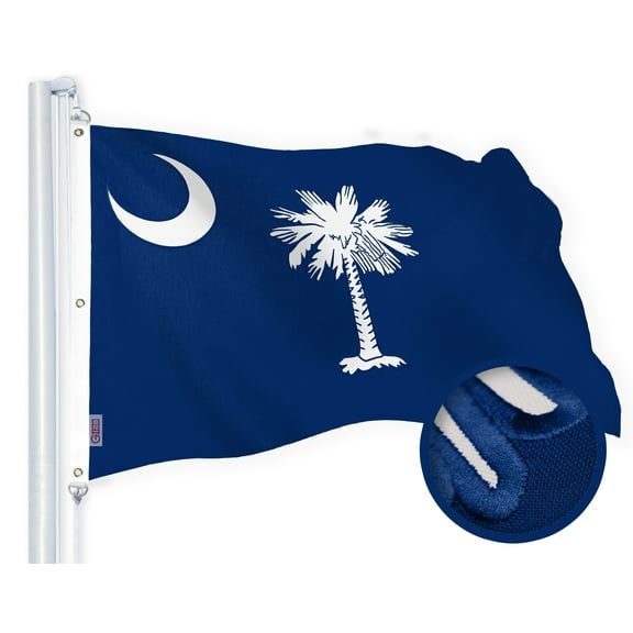 G128 South Carolina SC State Flag | 6x10 Ft | StormFlyer Series Embroidered 220GSM Spun Polyester | Embroidered Design, Indoor/Outdoor, Brass Grommets, Heavy Duty, All Weather