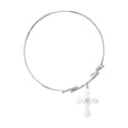 thumbnail image 2 of 7 1/2 inch Round Double Loop Bangle Bracelet w/ Cross medal charm w/ March Blue Swarovski Crystal, 2 of 3