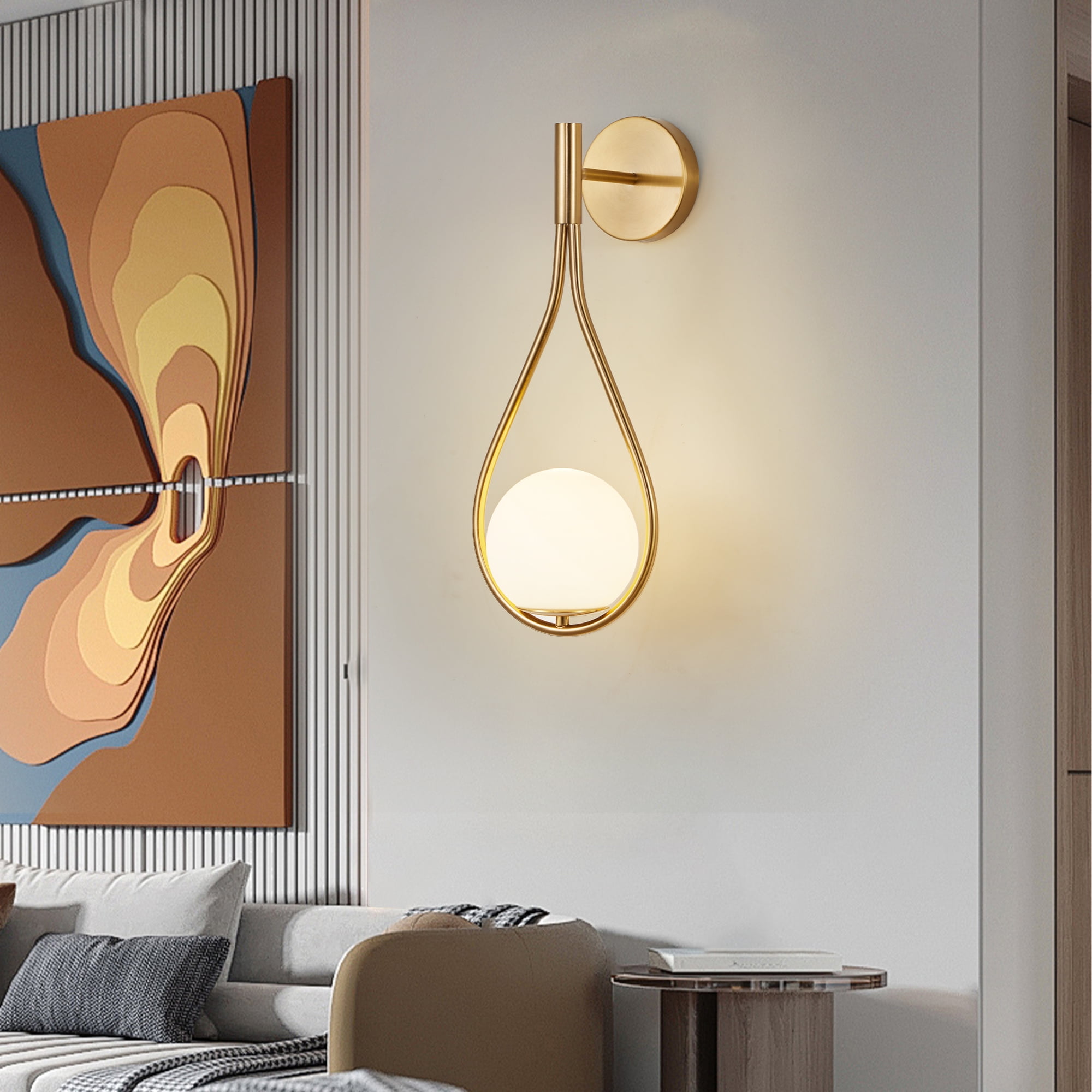 Efdelf Modern Energy Efficient Brushed Brass Wall Sconces with Frosted Glass Globe 2 Count