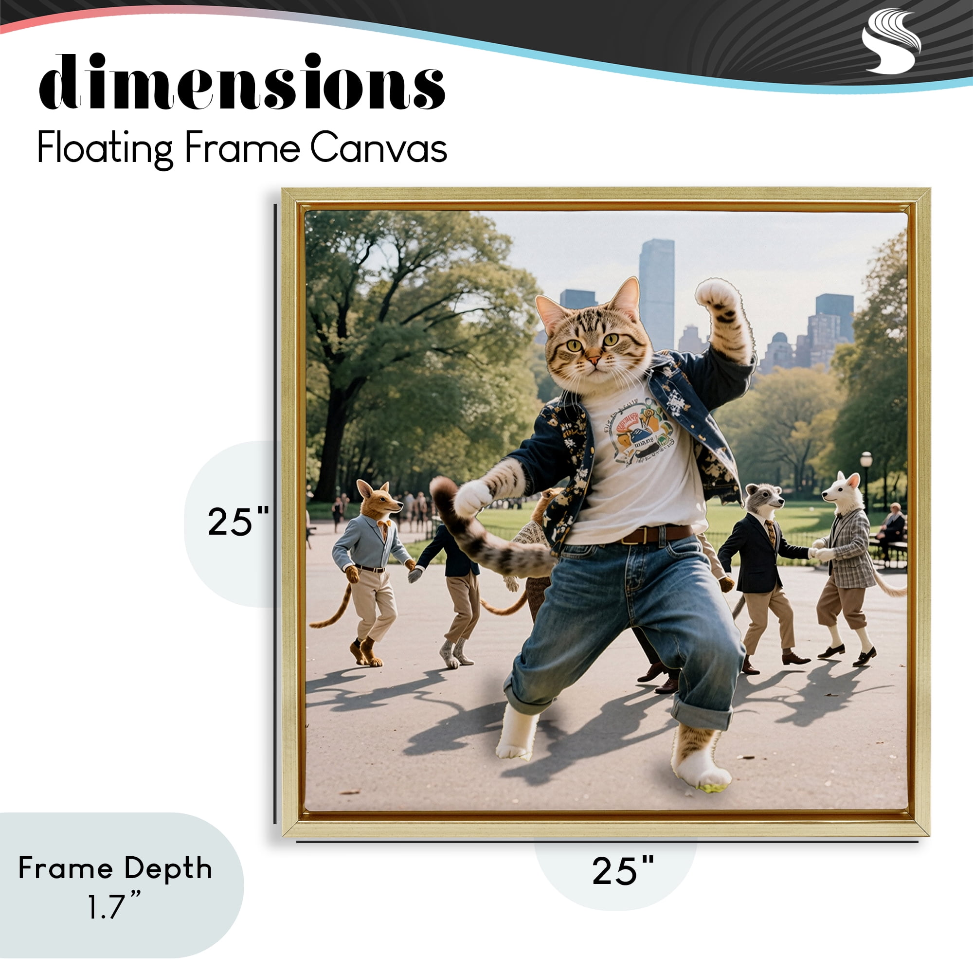 Stupell Industries Stylish Cat Dancing in Park Gold Framed Floater Canvas Wall Art, design by CAD Designs