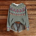 thumbnail image 2 of Womens Oversized Sweater Hoodie Western Ethnic Print Knit Pullover Loose Winter Tops Pocket Casual Boho Sweaters (XL, Gray), 2 of 7