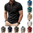 thumbnail image 2 of Men'S Shirts Fashion Tops For Summer Casual Zipper Solid Patchwork Short Sleeve Summer Classic Cotton T Shirts ( Black ) S-3XL, 2 of 7
