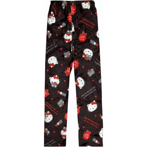 HelloKitty Anime Pajamas Pants Women Cartoon Family Christmas Halloween Pajama Pants Kawaii Flannel Pajama Pants Black and Pink