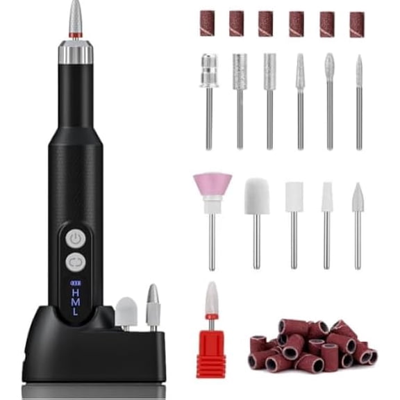 YJJSKEJI Cordless Electric Nail Drill, Portable Professional Rechargeable Efile Nail File Machine with Nail Drill Bits, Sanding Bands for Acrylic Gel Nails, Manicure Pedicure Polishing, Black