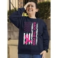 thumbnail image 3 of Breast Cancer Back The Pink American Flag US Crewneck Sweatshirt, S, Navy, 3 of 4
