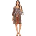 thumbnail image 5 of Sakkas Maris Women's Casual Shift 3/4 Sleeve Short Mini Dress A Line Print Silky - ZBK287-Black - One Size Regular, 5 of 5
