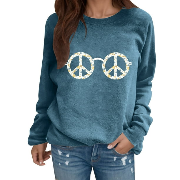 Gibobby Sudaderas con cremallera de cuello redondo para mujer Sudadera informal con estampado de Hobby y Peace (Azul, L)