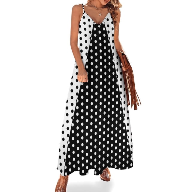 Nuevo vestido sin mangas con lunares invertidos en blanco y negro, vestido de verano para mujer , vestido de lujo, vestido de verano para mujer
