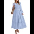 thumbnail image 3 of Vestido de Otoño Informal para Mujer, de Larga, Cuello en V, Cintura Elástica, Ligero, para Invitadas de Boda, con Bolsillos Azul S, 3 of 10
