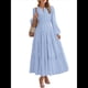 thumbnail image 3 of Vestido de Otoño Informal para Mujer, de Larga, Cuello en V, Cintura Elástica, Ligero, para Invitadas de Boda, con Bolsillos Azul L, 3 of 10