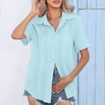 thumbnail image 2 of LEAVINGSUO 2026 50% off Clear! Womens Tops Fashion Woman Causal Button Solid Blouse Short Sleeve T-Shirt Summer Tops, 2 of 9