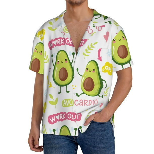 Fotbe Avocado Work Out Camisa Estampada de Manga Corta para Hombre, Casual de Verano, Estilo Playero, Sin Arrugas-Medium