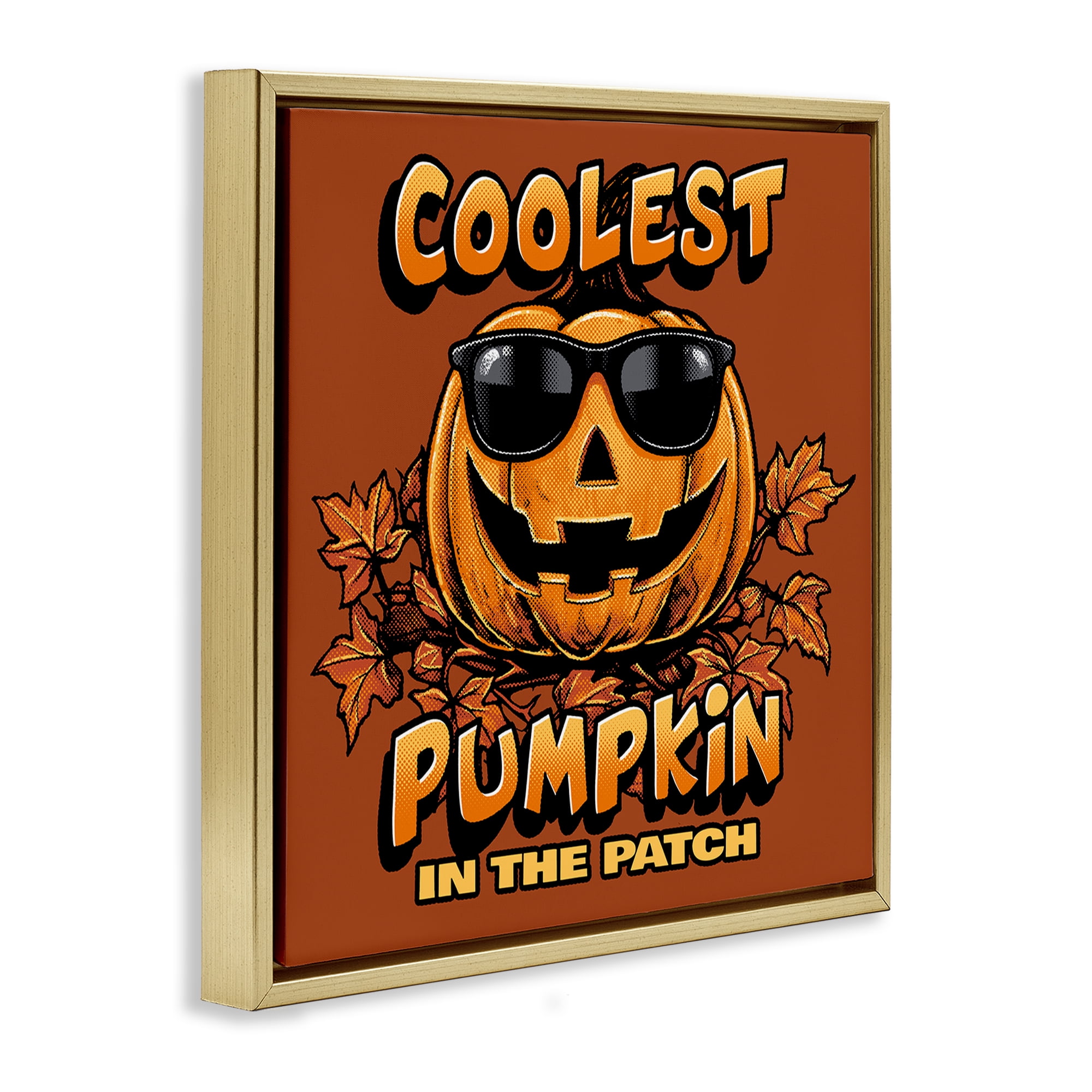 Stupell Industries Coolest Pumpkin with Sunglasses Holiday Painting Gold Floater Framed Canvas Art Print Wall Art, 18 x 18