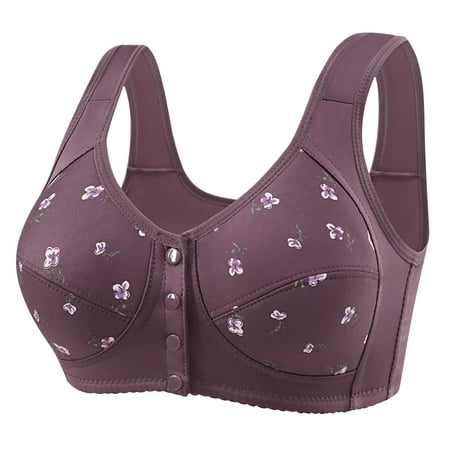 Clearance Yieetim Purple Women s No Underwiress Front Clasp Bras Printed Seamless Thin Sections Plus Size Large Cup Underware  Breathable Soft and Comfortable Female Daily Bra L
