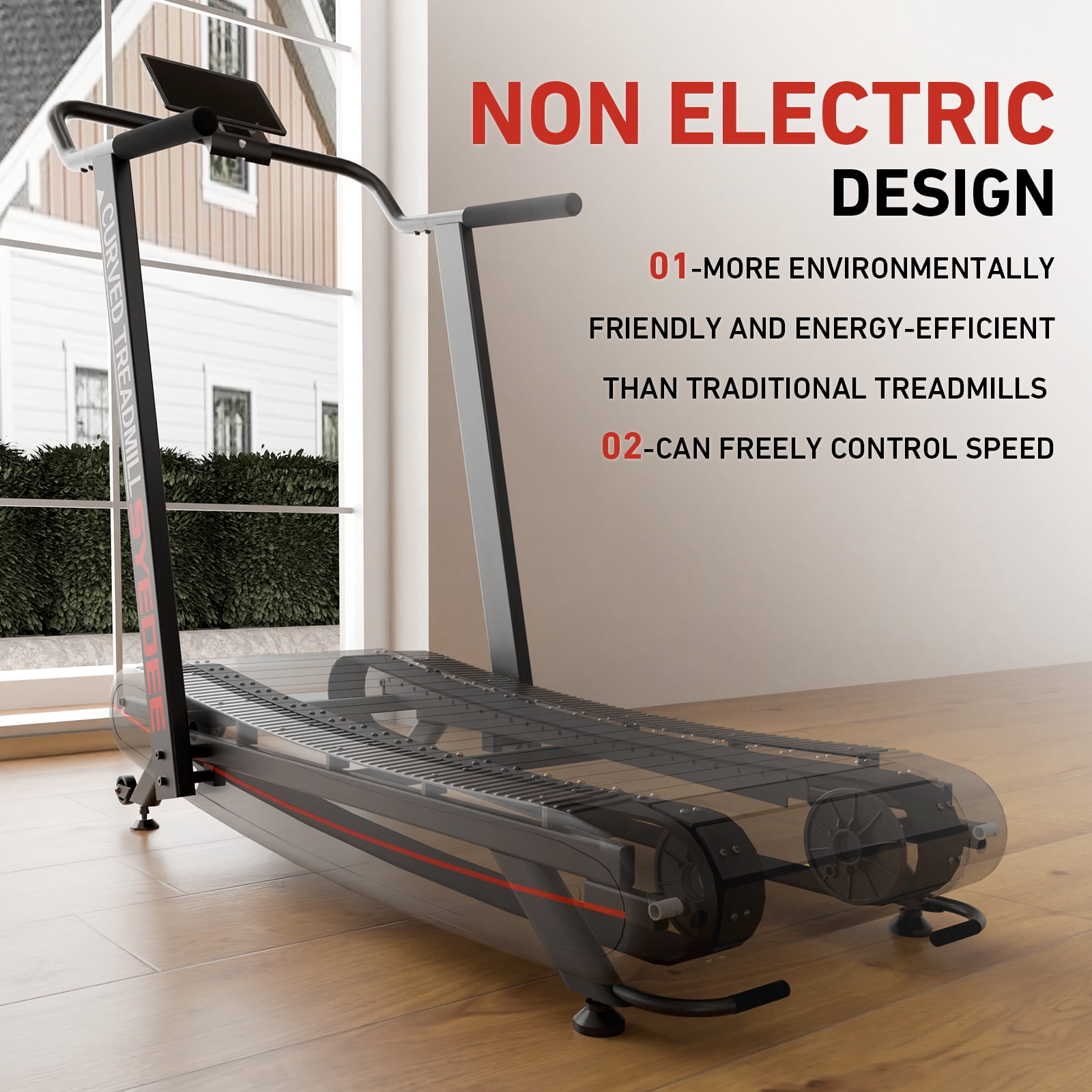 Syedee Premium Portable Curved Manual Treadmill, Motorless Treadmill for Marathon, Air Running with Digital Monitor, Handlebar and Non-Slip Belt, Treadmill for Home Gym, Cardio Equipment